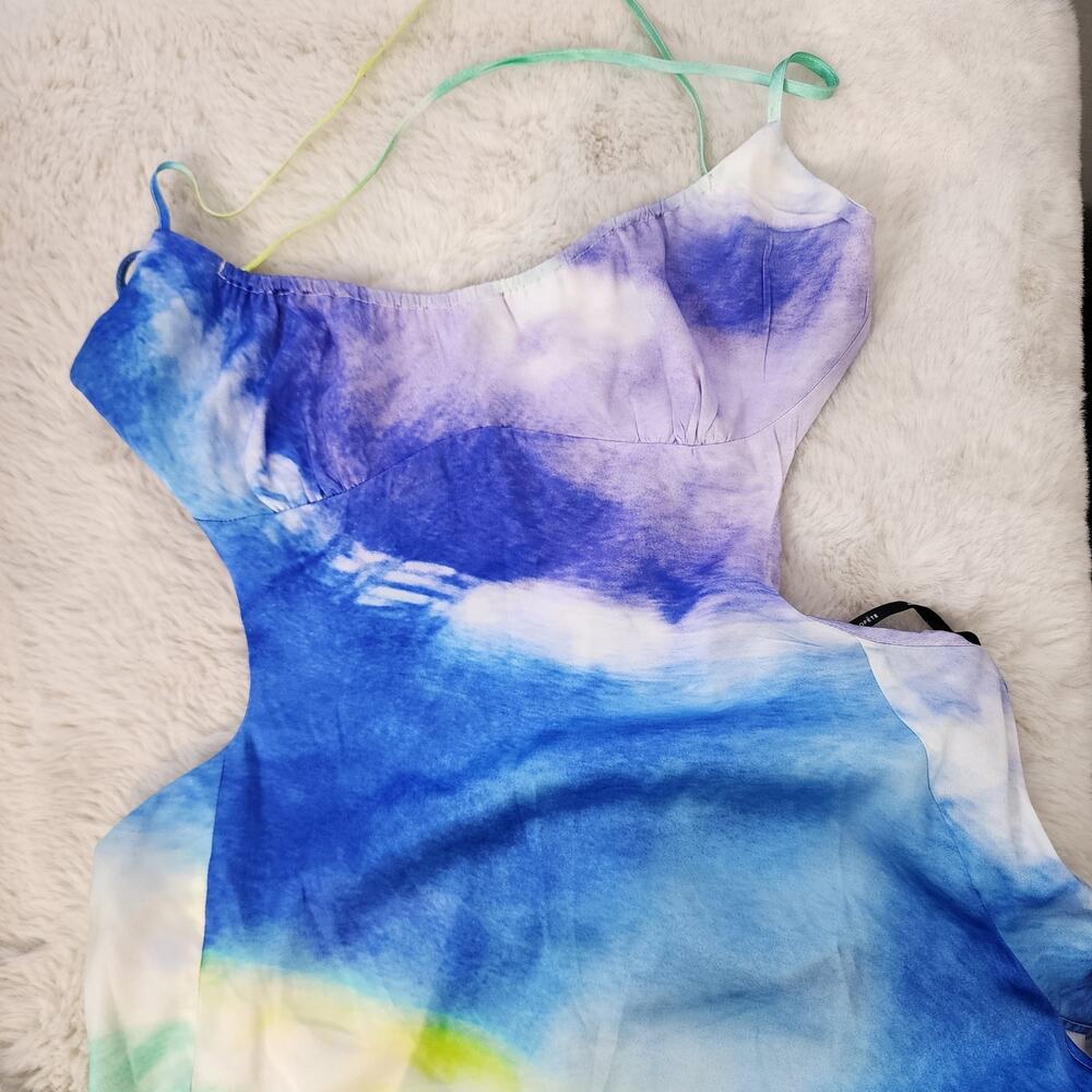 Retrofête Scarlett Silk Maxi Gown Watercolor Wave Tie-Dye Open Back NWOT Large - Picture 6 of 16